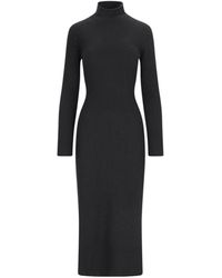 Bottega Veneta - High Neck Knitted Midi Dress - Lyst