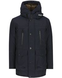 Woolrich - Logo Patch Hooded Coat - Lyst