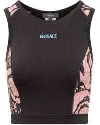 Versace - Logo Detailed Crewneck Cropped Sports Top - Lyst