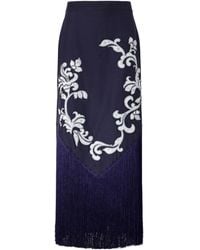 ALÉMAIS - Dillon Crystal And Bead-Embellished Fringed Appliquéd Satin Midi Skirt - Lyst