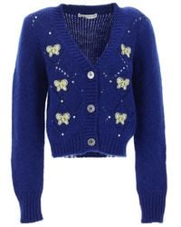 Alessandra Rich - Butterfly-Embroidered Pointelle Cardigan - Lyst