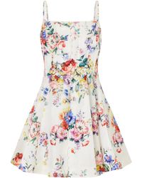 CAMILLA - Paneled Embellished Floral-Print Silk And Linen-Blend Mini Dress - Lyst