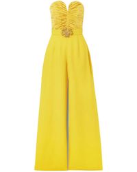 Andrew Gn - Strapless Embellished Ruched Plissé-Satin And Crepe Jumpsuit - Lyst