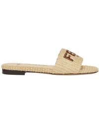 Fendi - Signature Logo Embroidered Slides - Lyst