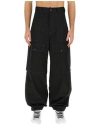 MSGM - Contrasting-Stitch Logo-Patch Cargo Trousers - Lyst