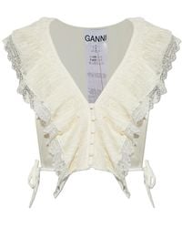 Ganni - Ruffled Lace-Trim Top - Lyst