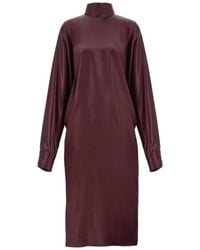 Ferragamo - High-Neck Long-Sleeved Satin Dress - Lyst