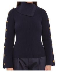 Elisabetta Franchi - Buttoned High-Neck Knitted Sweater - Lyst