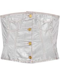 Ganni - Off-The-Shoulder Foil Denim Top - Lyst