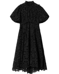 AllSaints - Odette Broderie-Anglaise Puff-Sleeve Midi Dress - Lyst