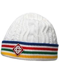 CASABLANCA - Striped Cable-Knit Wool Beanie - Lyst