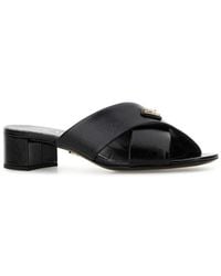 Prada - Triangle-Logo Slip-On Sandals - Lyst