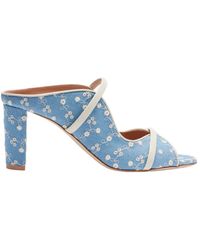 Malone Souliers - Norah 70 Leather-Trimmed Denim Mules - Lyst