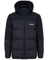 BOSS - Logo Hooded Down Jacket - Lyst