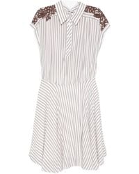 ERMANNO FIRENZE - Lace-Trimmed Striped Mini Shirt Dress - Lyst