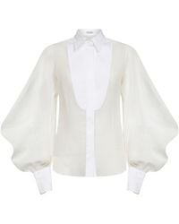 Brunello Cucinelli - Puff-Sleeved Panelled Shirt - Lyst