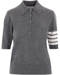Thom Browne - 4-Bar Button Detailed Short-Sleeved Polo Shirt - Lyst