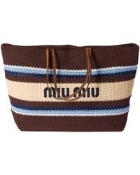 Miu Miu - Striped Crochet Tote Bag - Lyst