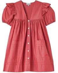 Ganni - Striped Cotton Mini Dress - Lyst