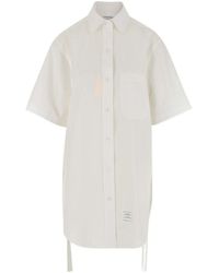 Thom Browne - Logo Patch Button-Up Shirt Dress - Lyst