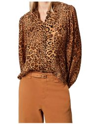Twinset - Leopard-Print Mock-Neck Shirt - Lyst