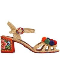 Dolce & Gabbana - Raffia Sandals With Embroidery - Lyst