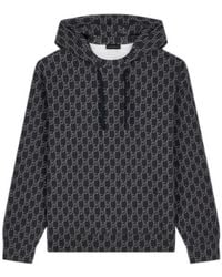 Emporio Armani - Double Jersey Hoodie With All-Over Logo Print - Lyst