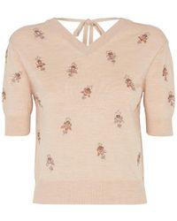 Fendi - V-Neck Embellished Knit Top - Lyst
