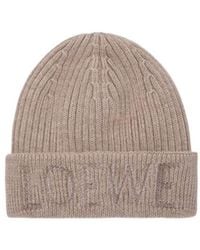 Loewe - Logo Embroidered Ribbed-Knit Beanie - Lyst