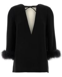 Valentino - Feather-Trim Bow Detailed Top - Lyst
