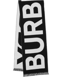 Burberry - Logo Printed Fringed Scarf - Lyst