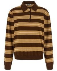 Miu Miu - Long-Sleeved Knitted Striped Polo Shirt - Lyst
