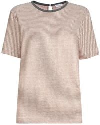 Brunello Cucinelli - Stretch-Linen Stripe T-Shirt - Lyst