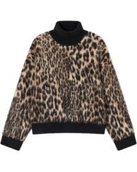 Ganni - Leopard-Printed Turtleneck Jumper - Lyst