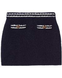 Miu Miu - Logo-Embroidered Stripe-Trim Knitted Mini Skirt - Lyst