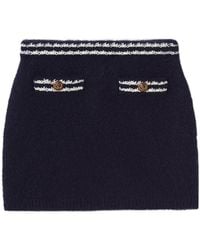 Miu Miu - Logo-Embroidered Stripe-Trim Knitted Mini Skirt - Lyst