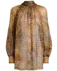 Etro - Bow-Neck Animal Print Blouse - Lyst
