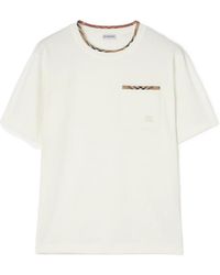 Burberry - Checked-Trim Crewneck T-Shirt - Lyst