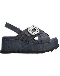 Roger Vivier - Denim Wedge Sandals - Lyst