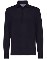 Brunello Cucinelli - Long-Sleeved Straight Hem Polo Shirt - Lyst