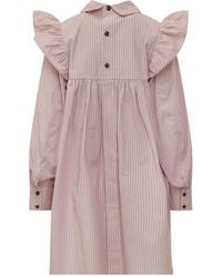 Ganni - Long Sleeved Striped Mini Shirt Dress - Lyst