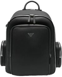 Emporio Armani - Backpack With A Metallic Logo And-Tone Zips - Lyst