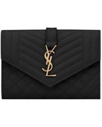 Saint Laurent - Logo Plaque Pebbled Cardholder - Lyst