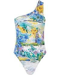 Mary Katrantzou - One-Shoulder Printed Swimsuit - Lyst