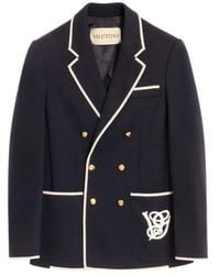 Valentino - Double-Breasted Wool Jacket With Vg Patch - Lyst
