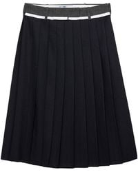 Prada - Wool Fleece Pleated Midi Skirt - Lyst