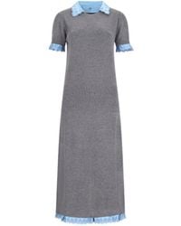 Rabanne - Rabanne Short-Sleeved Satin-Panelled Midi Dress - Lyst