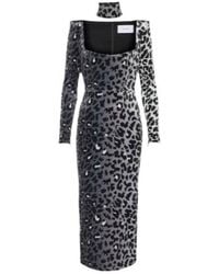 Alex Perry - Leopard-Print Velvet Midi Dress - Lyst
