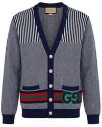 Gucci - V-neck Monogram-print Cotton And Wool-blend Cardigan - Lyst