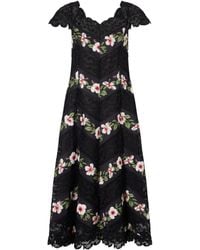 Oscar de la Renta - Floral-Print Faille And Lace Midi Dress - Lyst